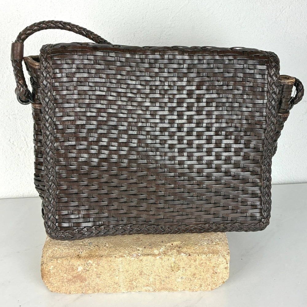 Talbots Brown Woven Leather Crossbody - Medium - Braided Strap Boho Classic Luxe